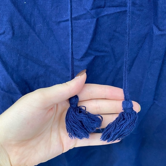 Lands end Navy Linen Blend Cotton Mid Sleeve dress - Picture 5 of 8